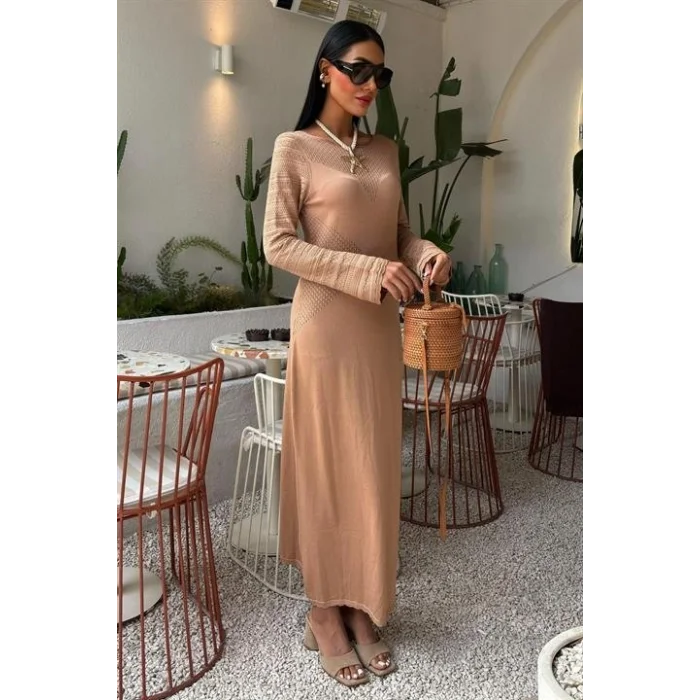 Ajur Detaylı Bisiklet Yaka Triko Elbise 2861