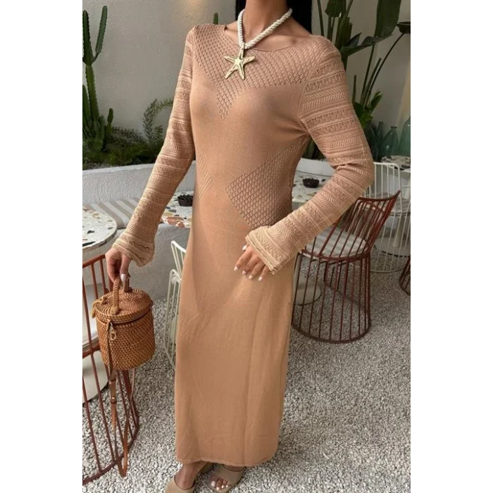 Ajur Detaylı Bisiklet Yaka Triko Elbise 2861