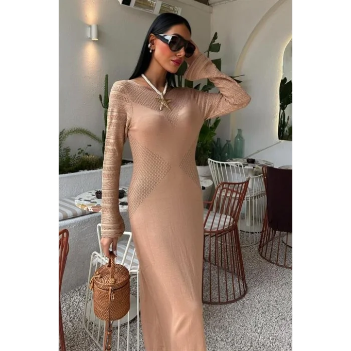 Ajur Detaylı Bisiklet Yaka Triko Elbise 2861