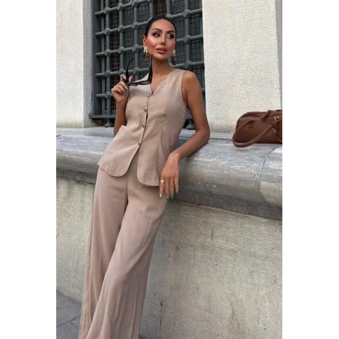 Arkası Bağcıklı Yelek Plazza Pantolon Modal Takım 10202-08