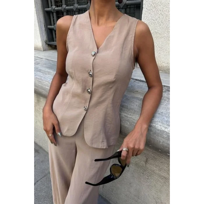 Arkası Bağcıklı Yelek Plazza Pantolon Modal Takım 10202-08