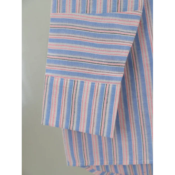 Arkası Uzun Kabartma Çizgili Oversize Gömlek -Mavi