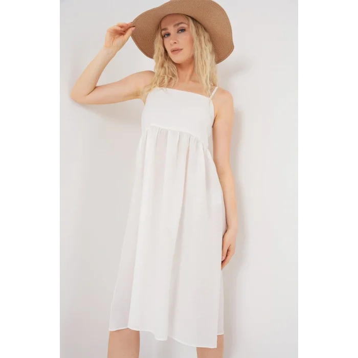 Askılı Ayrobin Elbise 2565 - Beyaz