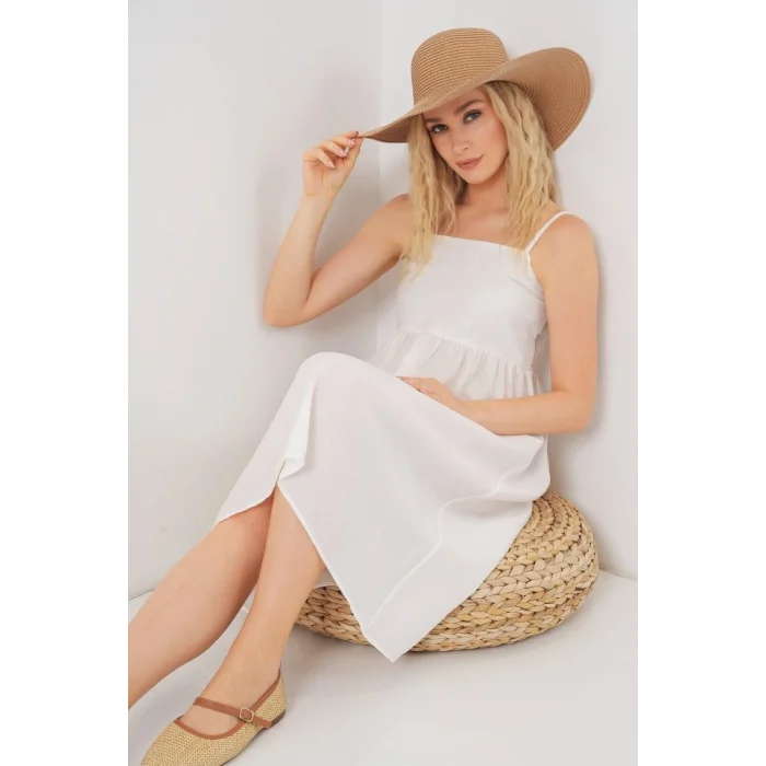 Askılı Ayrobin Elbise 2565 - Beyaz