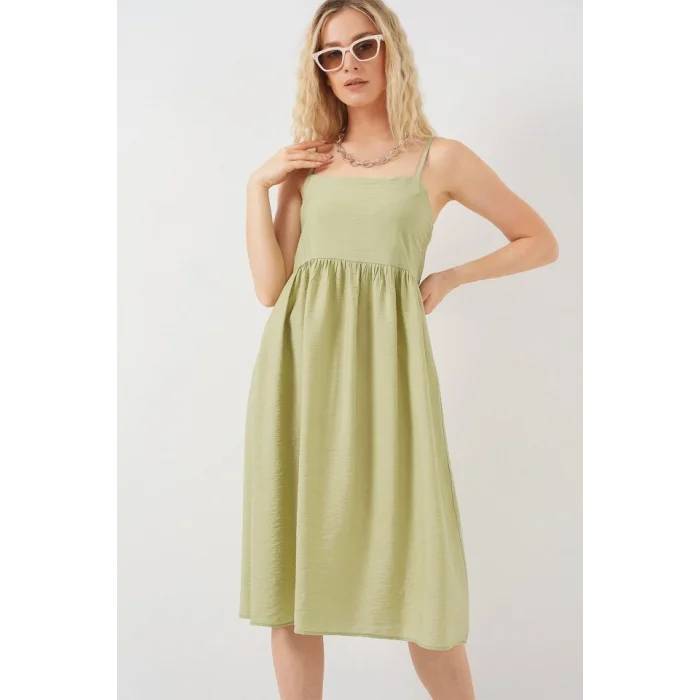 Askılı Ayrobin Elbise 2565 - E.Yeşil