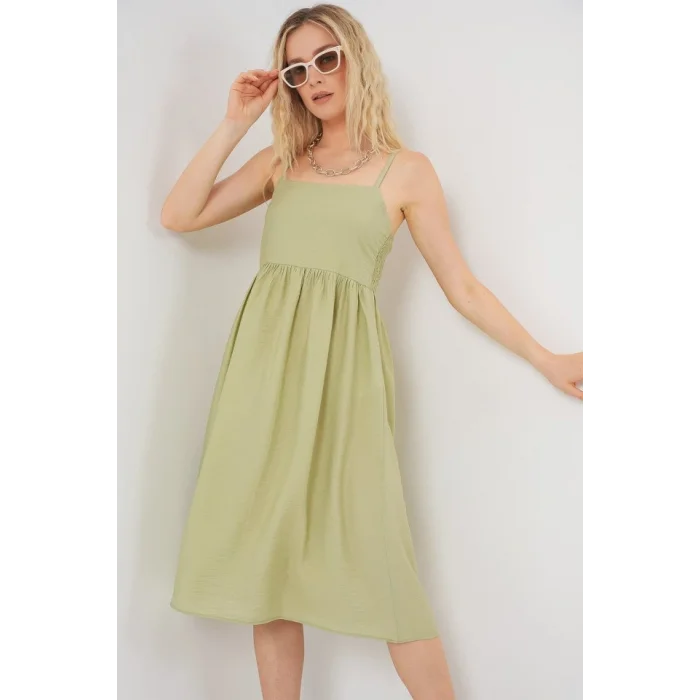Askılı Ayrobin Elbise 2565 - E.Yeşil