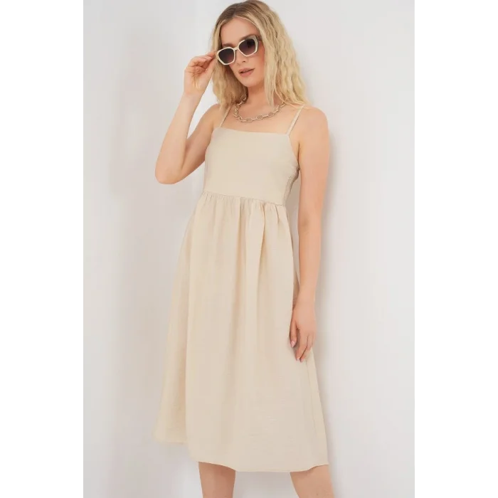 Askılı Ayrobin Elbise 2565 - Krem