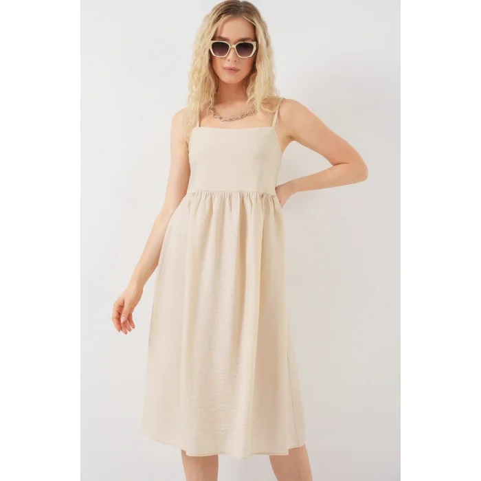 Askılı Ayrobin Elbise 2565 - Krem