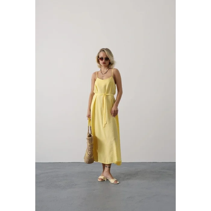 Askılı Basic Uzun Elbise - Sarı