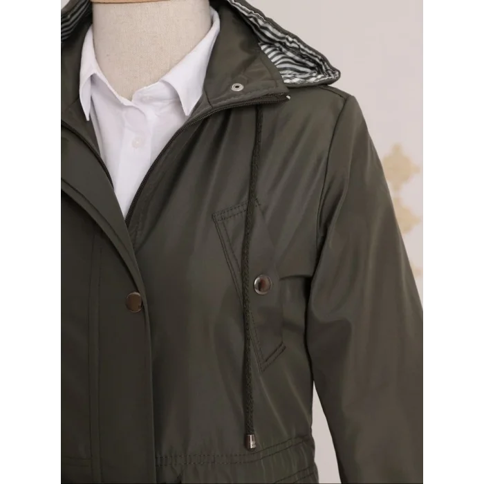 Astarı Çizgili Trençkot    -Haki