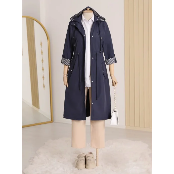 Astarı Çizgili Trençkot     -Laci