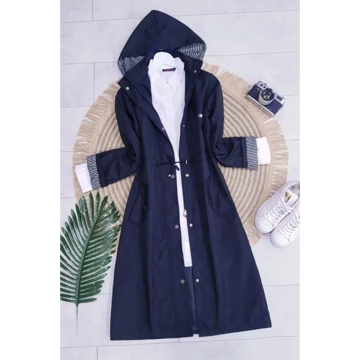 Astarı Çizgili Trençkot     -Laci