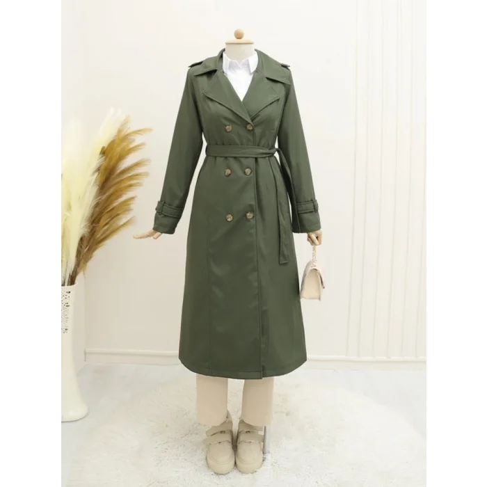 Astarlı Kemerli Trenckot -Haki