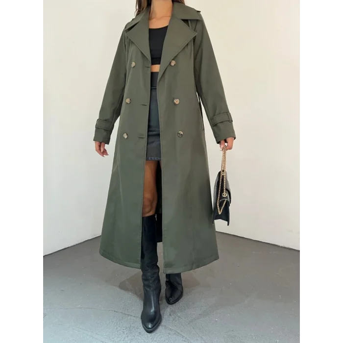Astarlı Kemerli Trenckot -Haki
