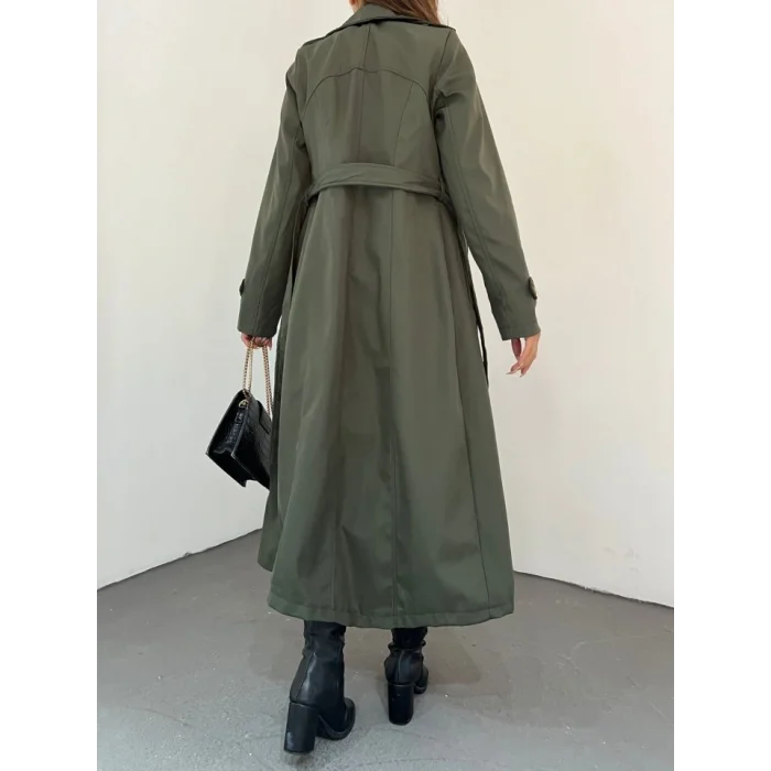 Astarlı Kemerli Trenckot -Haki