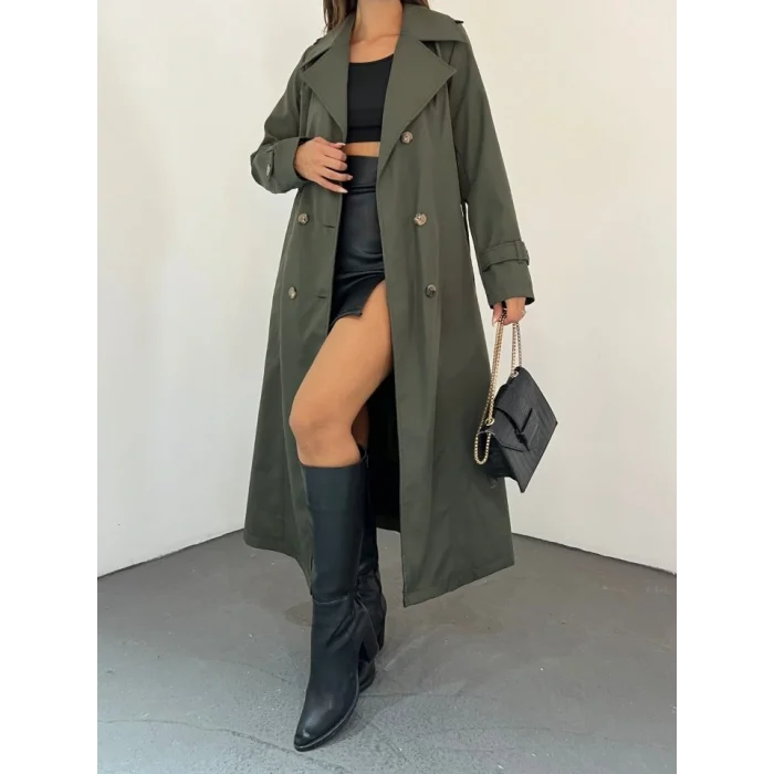 Astarlı Kemerli Trenckot -Haki