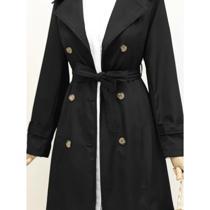 Astarlı Kemerli Trenckot -Siyah