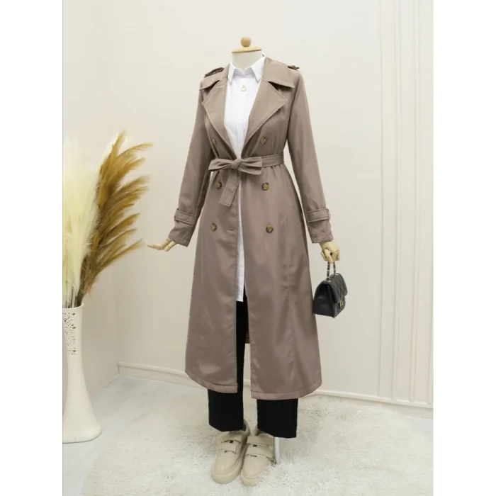 Astarlı Kemerli Trenckot   -Vizon