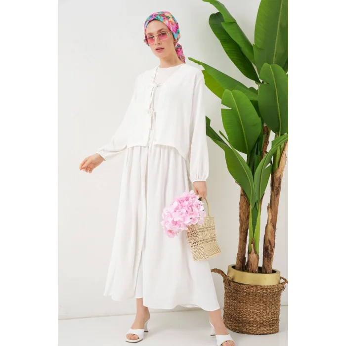 Ayrobin Kimono Etek İkili Takım 8047 - Beyaz