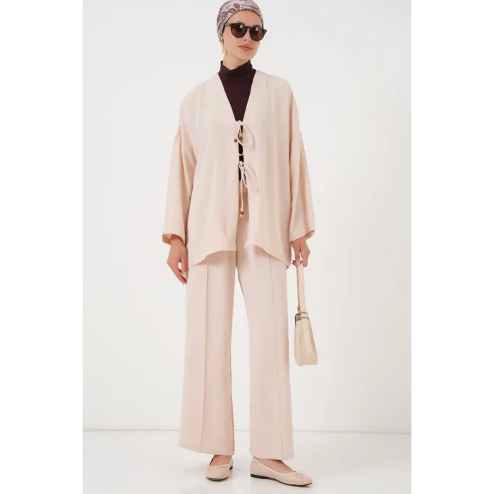 Ayrobin Kimono Pantolon İkili Takım 6739 - Krem
