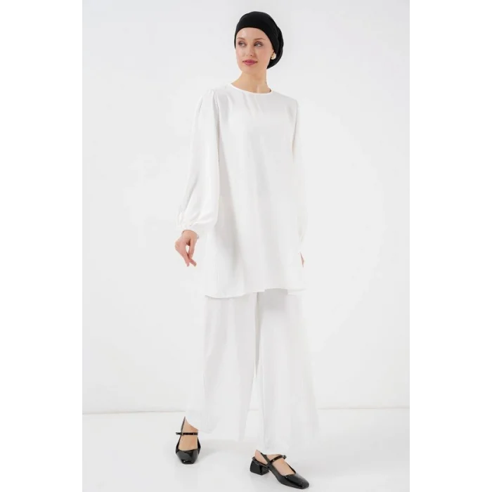 Ayrobin Tunik Pantolon Alt Üst Takım 6712 - Beyaz