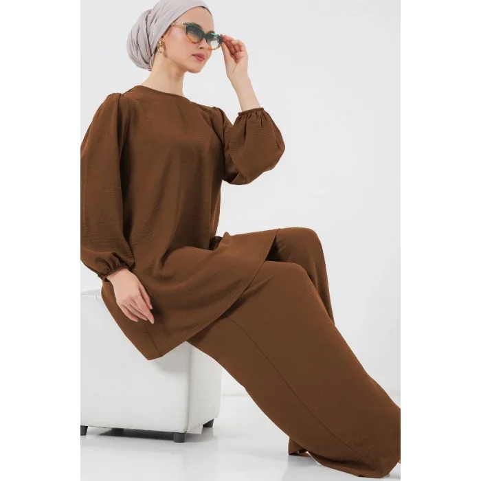 Ayrobin Tunik Pantolon Alt Üst Takım 6712 - Kahverengi