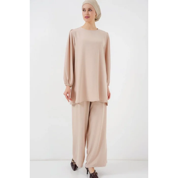 Ayrobin Tunik Pantolon Alt Üst Takım 6712 - Krem