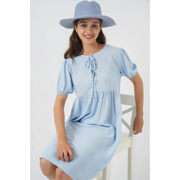 Bağcıklı Midi Elbise 2575 - Mavi
