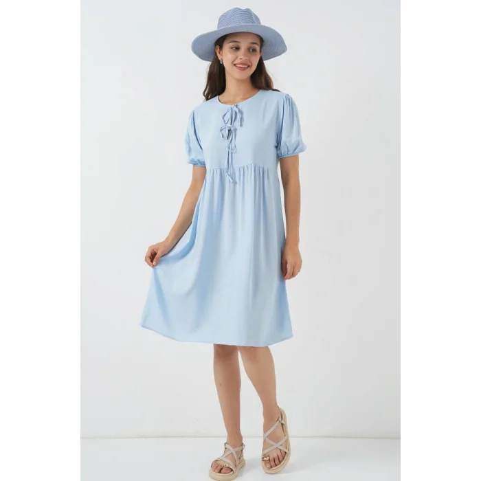 Bağcıklı Midi Elbise 2575 - Mavi