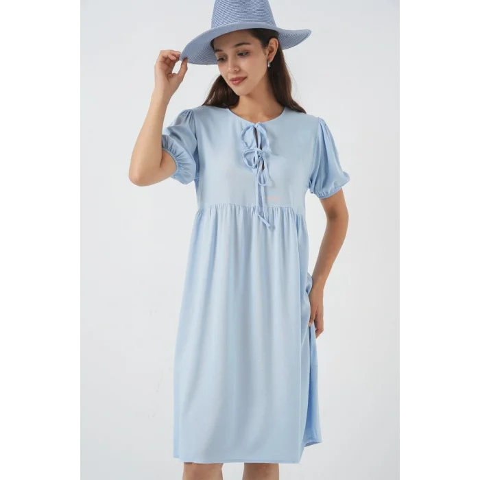 Bağcıklı Midi Elbise 2575 - Mavi