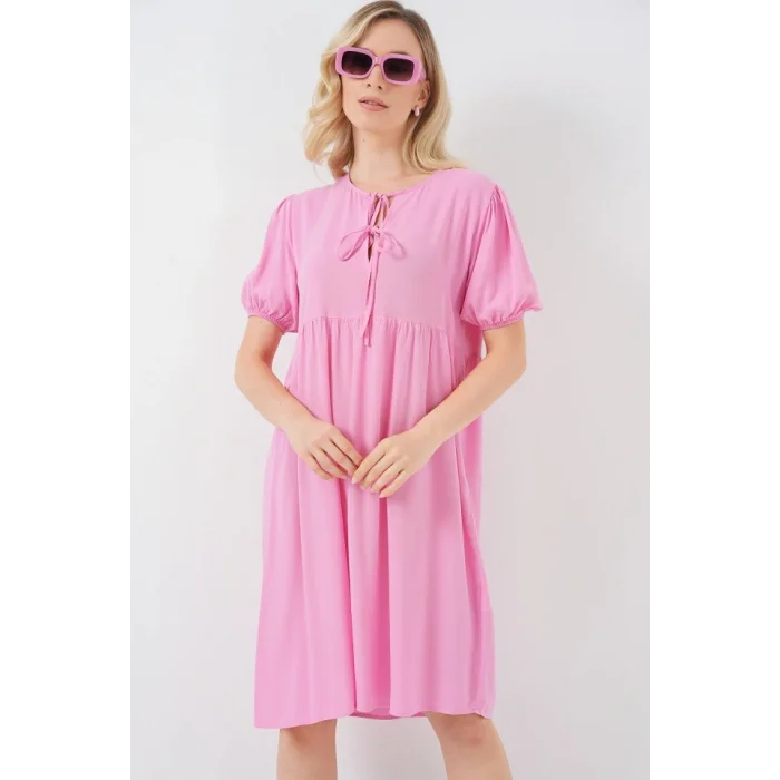 Bağcıklı Midi Elbise 2575 - Pembe