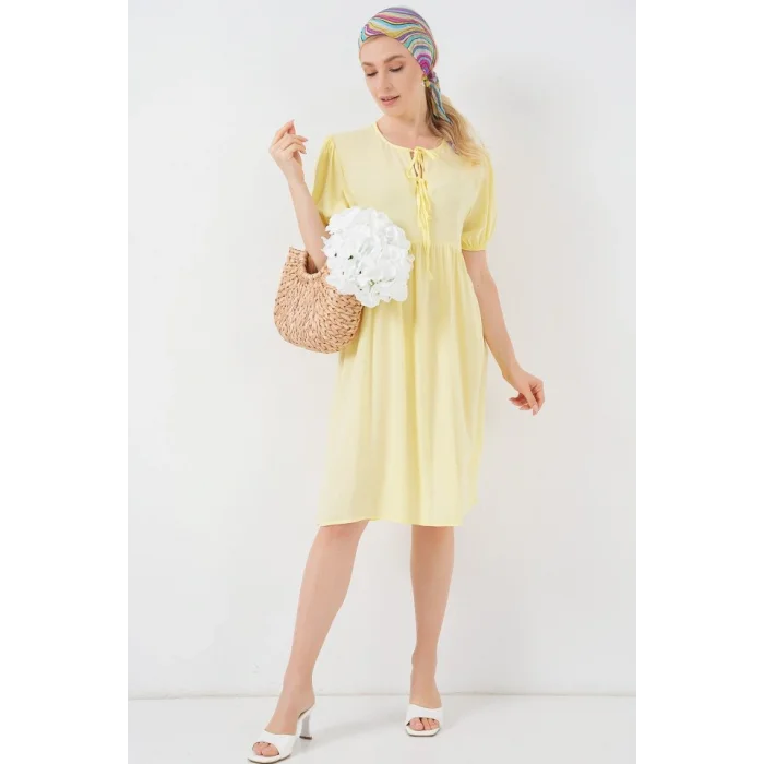 Bağcıklı Midi Elbise 2575 - Sarı