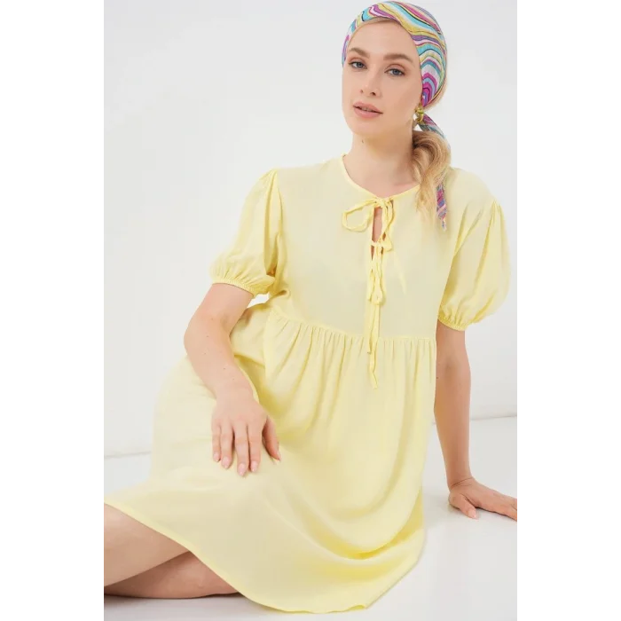 Bağcıklı Midi Elbise 2575 - Sarı