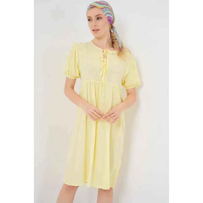 Bağcıklı Midi Elbise 2575 - Sarı