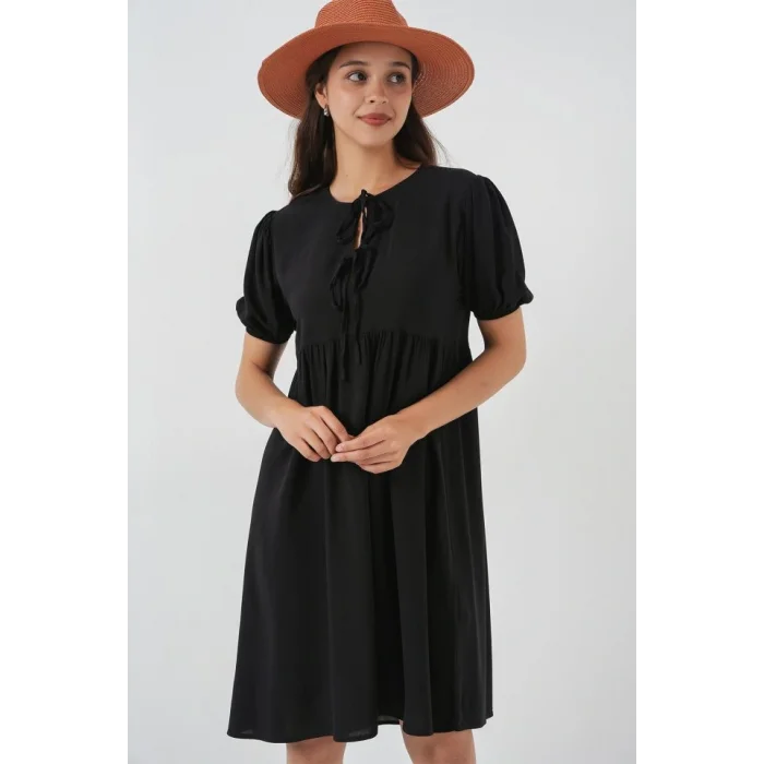 Bağcıklı Midi Elbise 2575 - Siyah