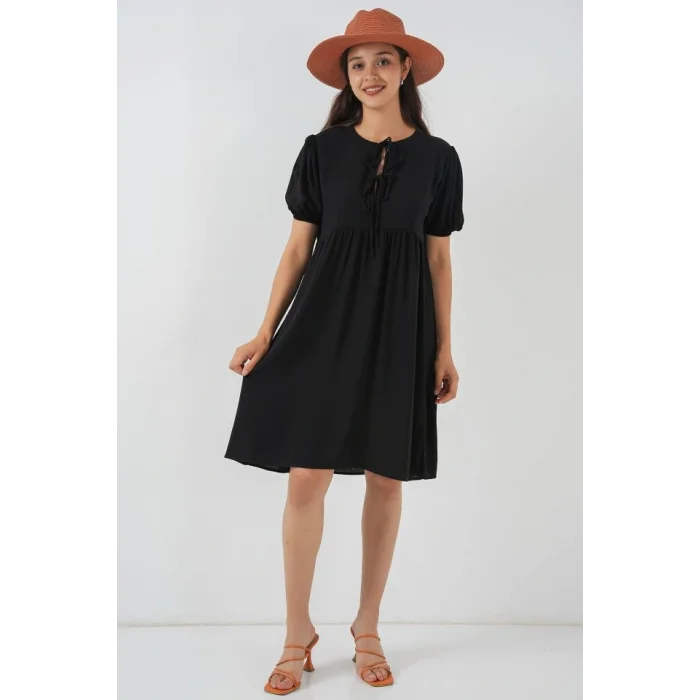 Bağcıklı Midi Elbise 2575 - Siyah