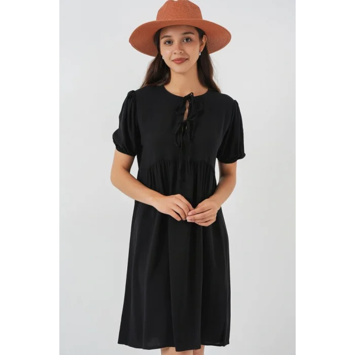 Bağcıklı Midi Elbise 2575 - Siyah