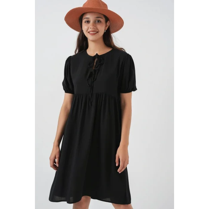 Bağcıklı Midi Elbise 2575 - Siyah