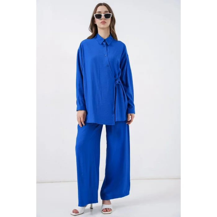 Bağcıklı Tunik Pantolon İkili Takım 6752 - Saks
