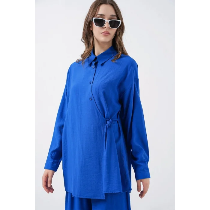 Bağcıklı Tunik Pantolon İkili Takım 6752 - Saks