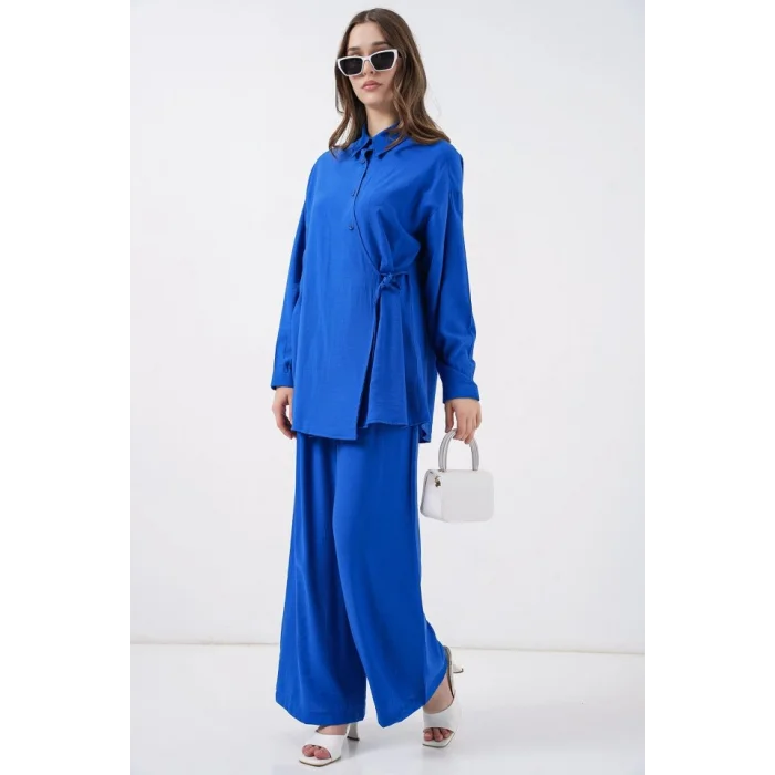 Bağcıklı Tunik Pantolon İkili Takım 6752 - Saks