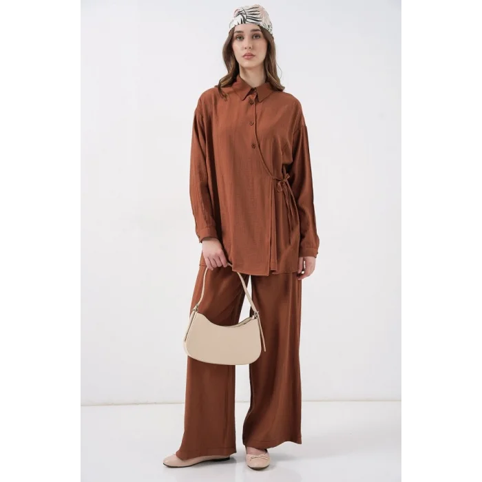 Bağcıklı Tunik Pantolon İkili Takım 6752 - Taba