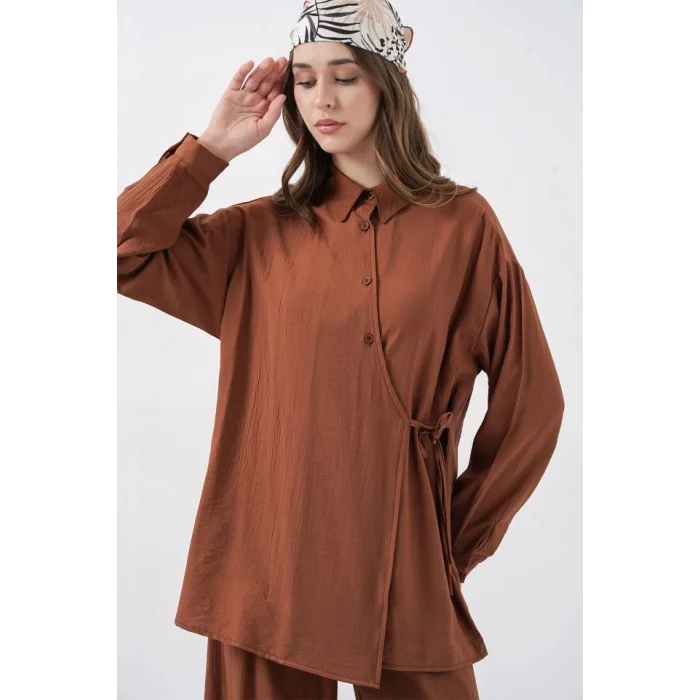 Bağcıklı Tunik Pantolon İkili Takım 6752 - Taba