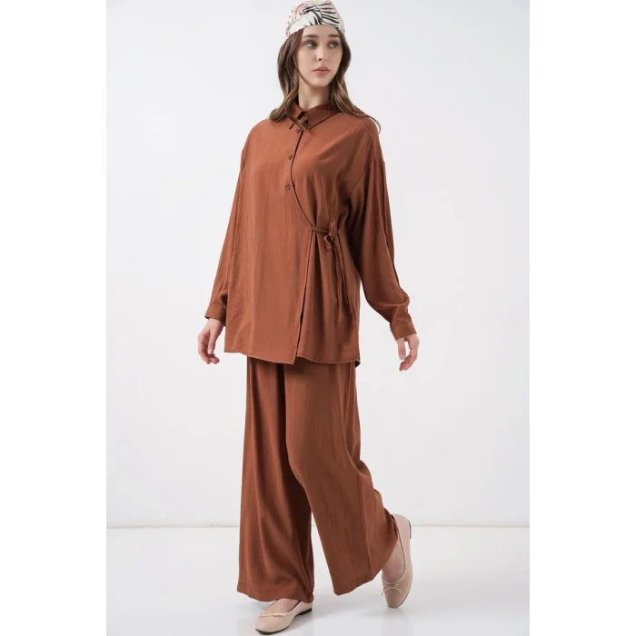Bağcıklı Tunik Pantolon İkili Takım 6752 - Taba