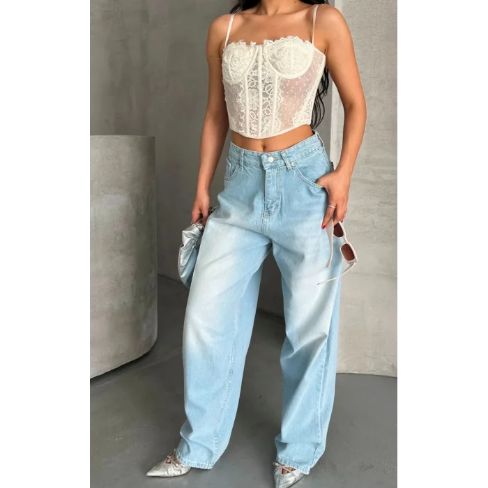 Baggy süper taş bıyık yıkama buz mavi d2007