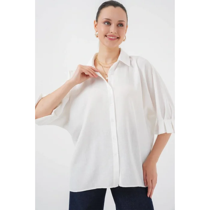 Bağlama Detaylı Ayrobin Gömlek 20290 - Beyaz