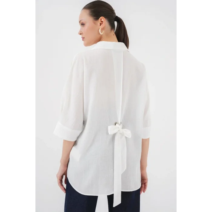 Bağlama Detaylı Ayrobin Gömlek 20290 - Beyaz