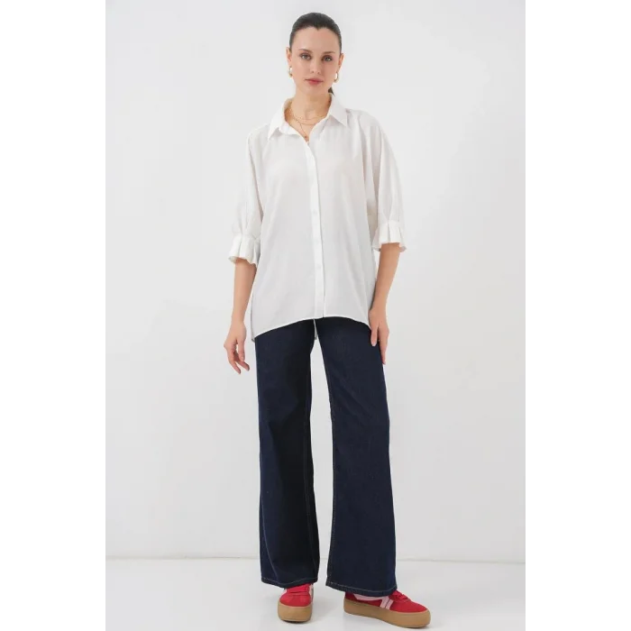 Bağlama Detaylı Ayrobin Gömlek 20290 - Beyaz