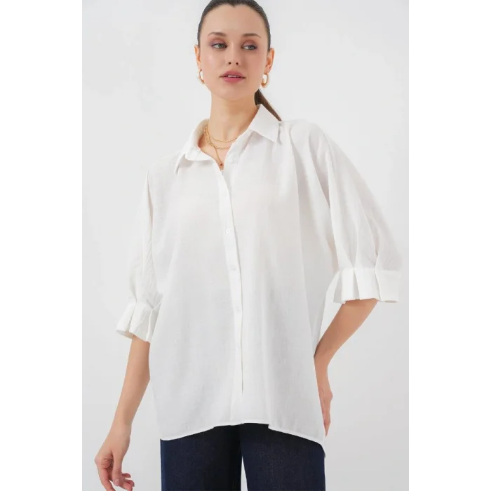 Bağlama Detaylı Ayrobin Gömlek 20290 - Beyaz