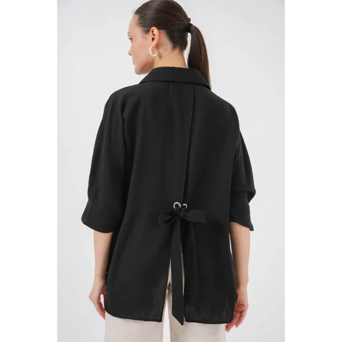 Bağlama Detaylı Ayrobin Gömlek 20290 - Siyah